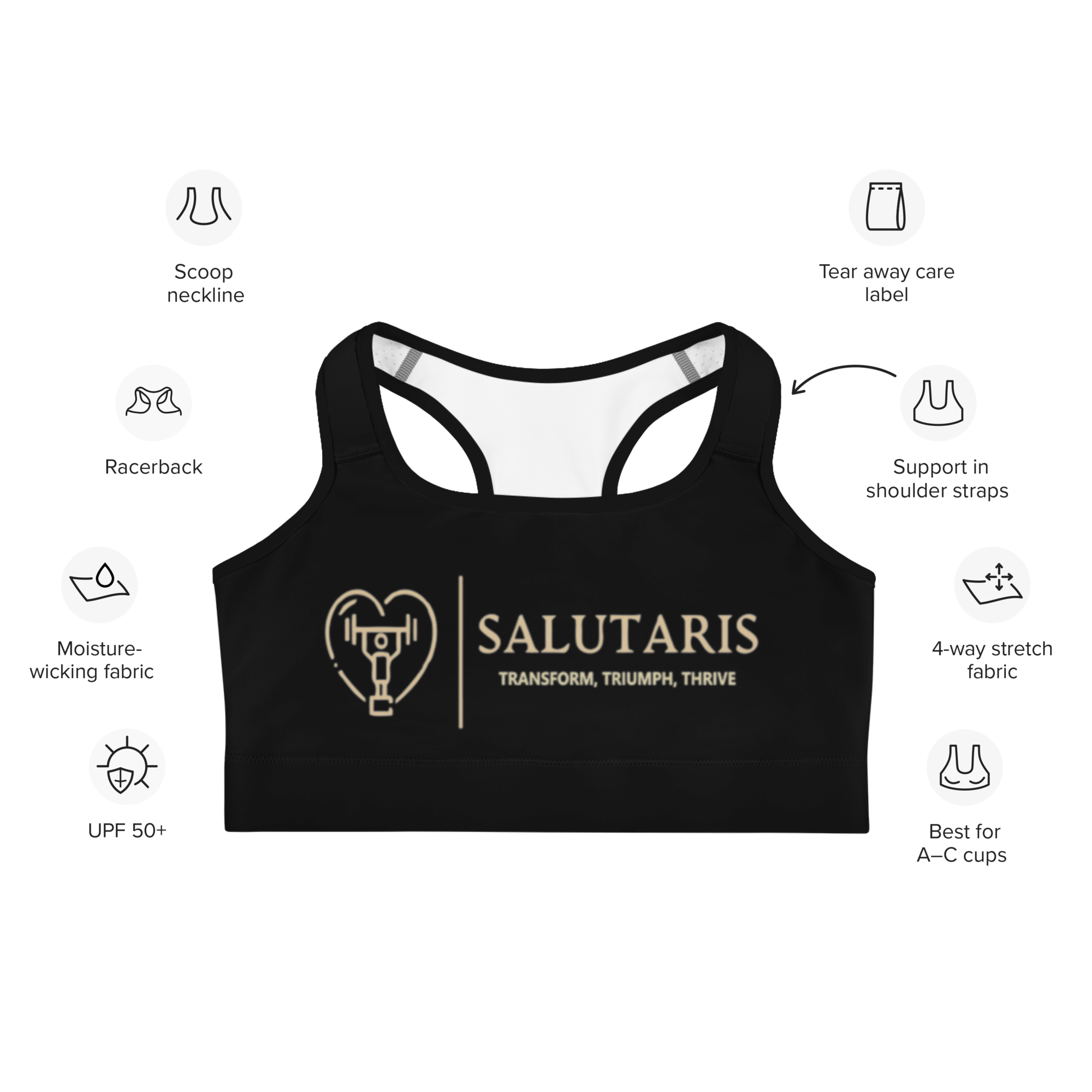 Salutaris Padded Sports Bra - Salutaris Health and Fitness