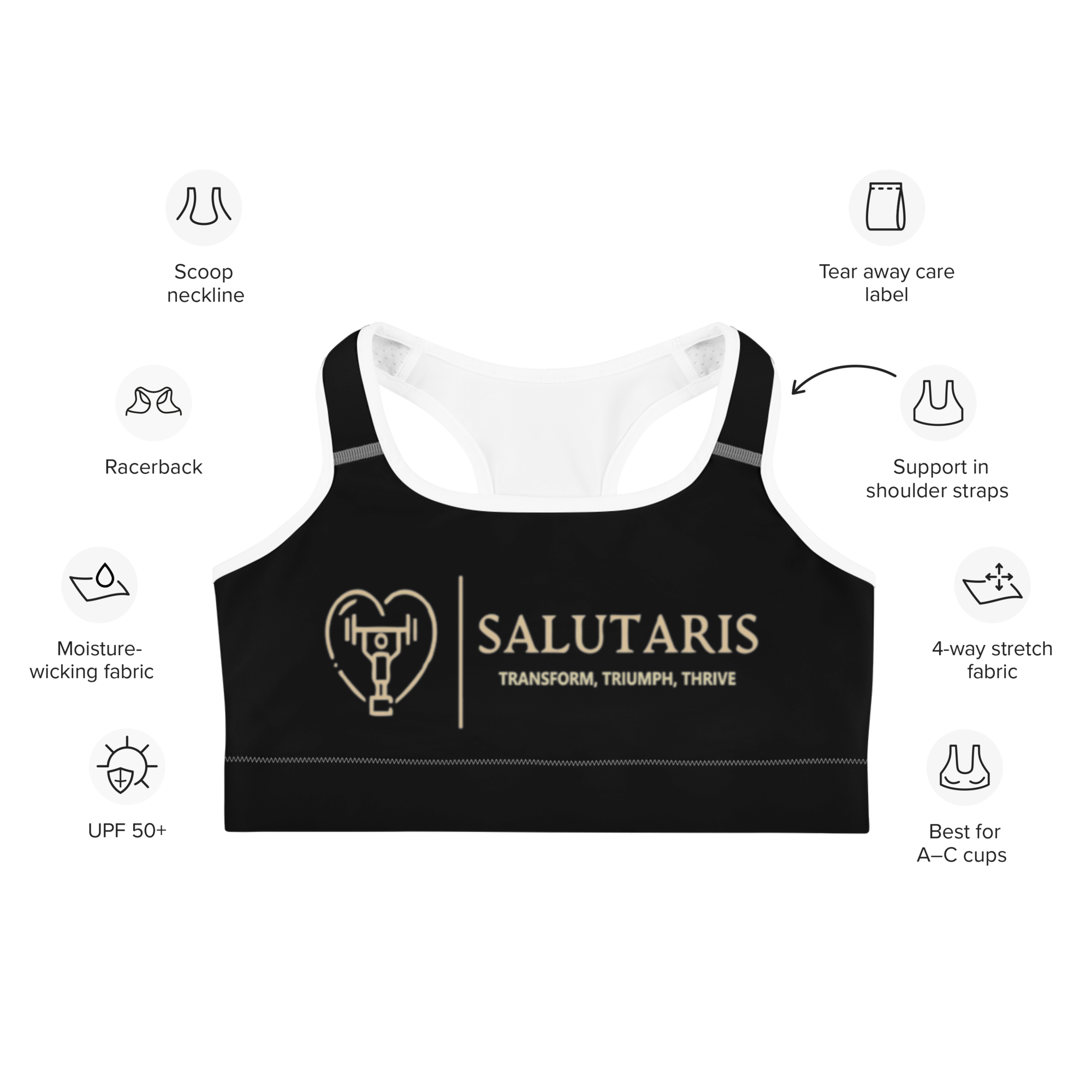 Salutaris Padded Sports Bra - Salutaris Health and Fitness